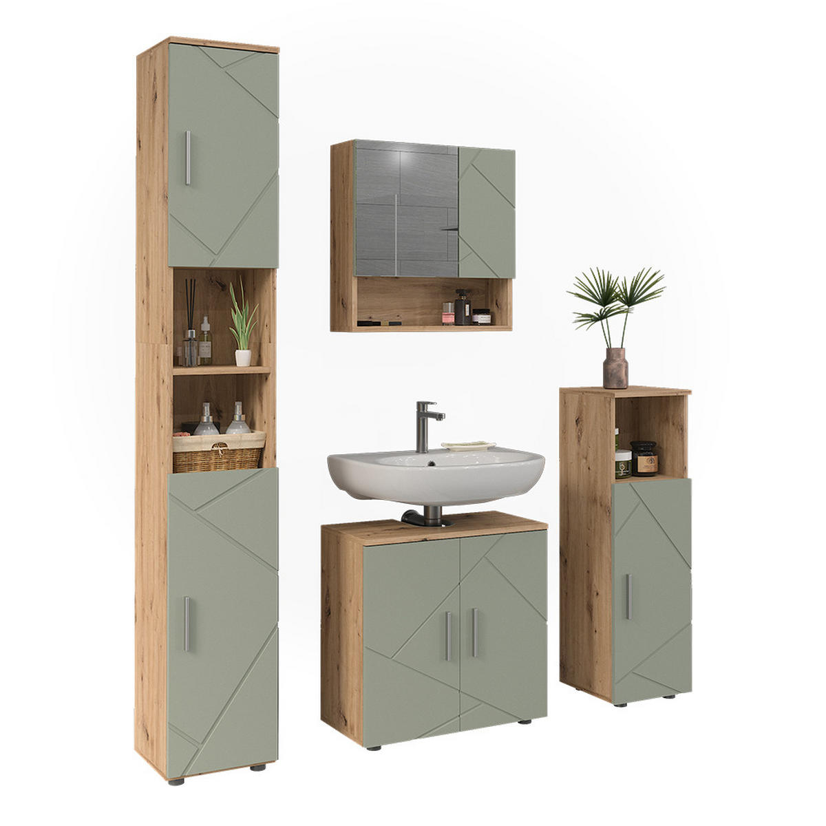 BADMÖBEL-SET Irma Salbeigrün 4 Teile - Salbeigrün, Holzwerkstoff (60/59/30cm) - Vicco