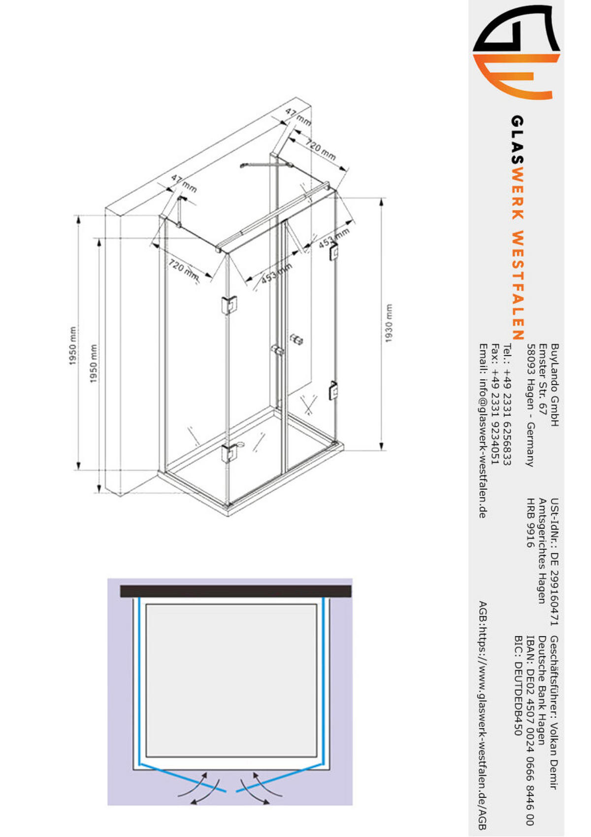 DUSCHKABINE Emma 80x100x80 x195 cm U-Form Gold - Goldfarben, Glas (80/100/195cm) -  Glaswerk Westfalen