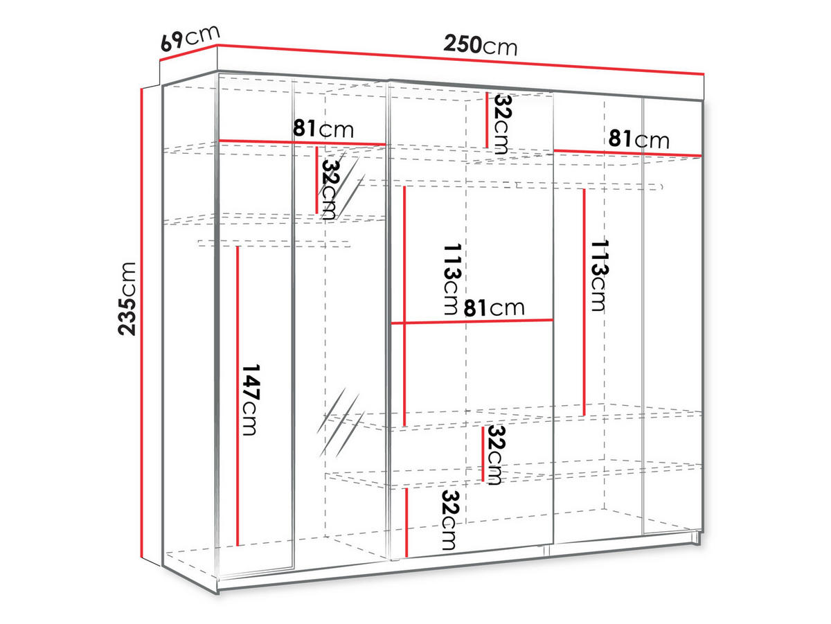 SCHIEBETÜRENSCHRANK Maxi 3D 250 MX06 - Weiß, Holzwerkstoff (250/235/69cm) - MIRJAN24