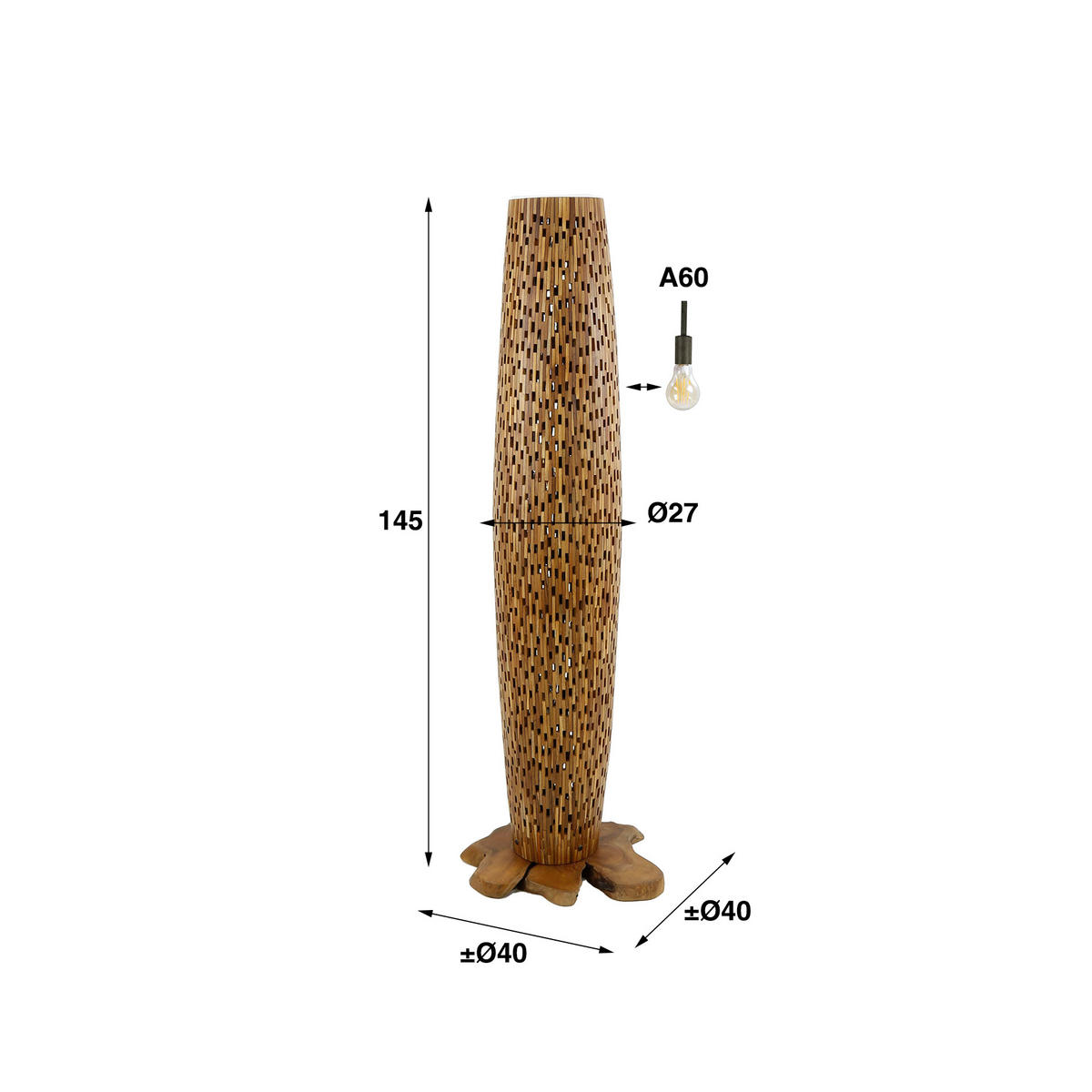 STEHLEUCHTE Balken Braun 40/40/ 145 cm - Braun, Holz (40/40/145cm) - Hoyz Collection