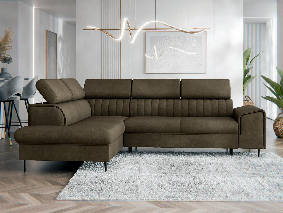 ECKSOFA Kadurin, Seite: Links - Dunkelbraun/Schwarz, Holz/Kunststoff (276/206cm) - MIRJAN24