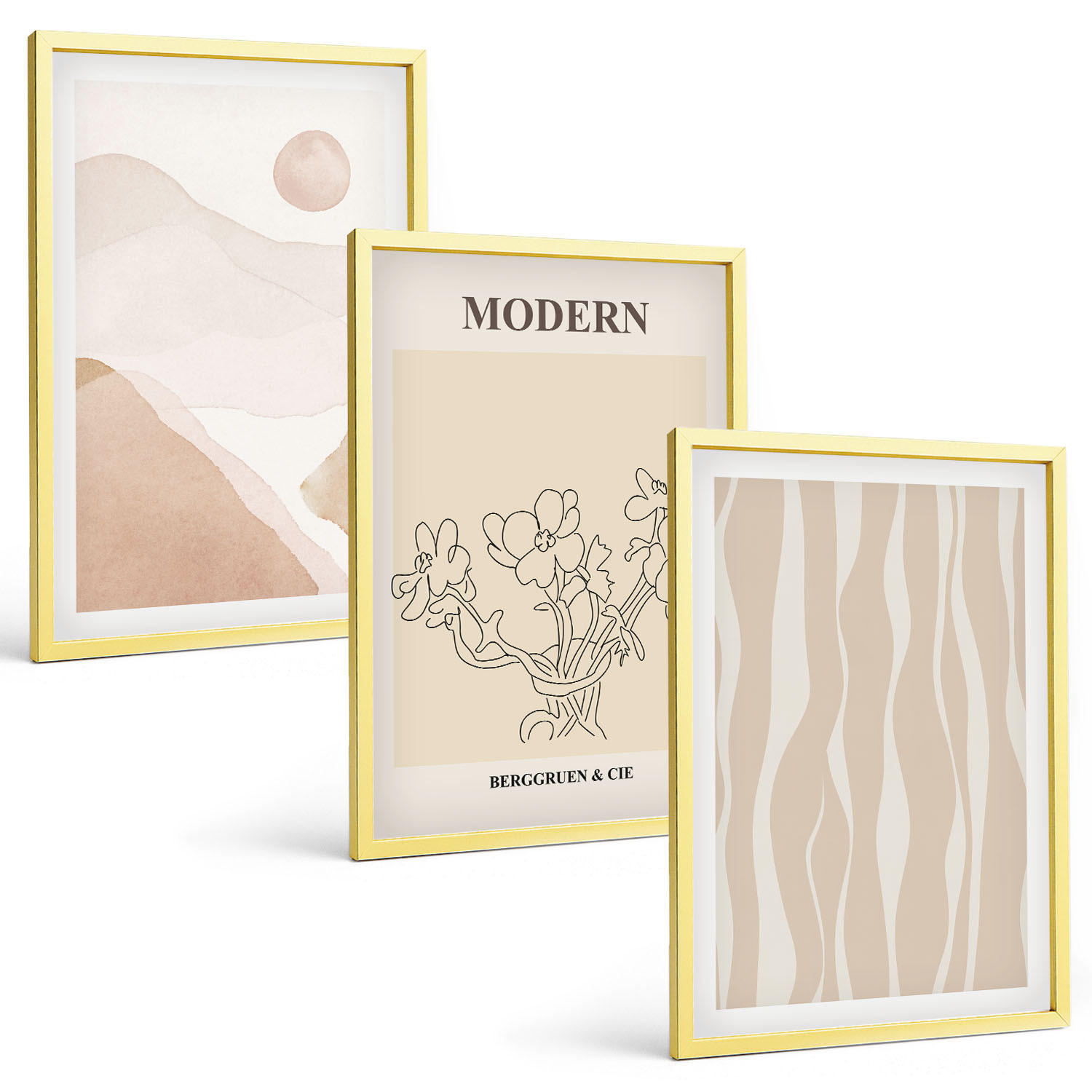BILDER SET 3er Set - 40x60 cm Goldrahmen - Abstrakte Formen und Farben - Goldfarben, Kunststoff (40/60cm) - TULUP
