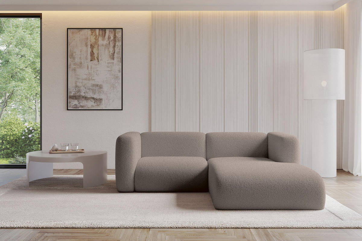 ECKSOFA Ottomane Rechts MIRA-L1 227x179x89 Braun Bouclé - Dunkelbraun/Schwarz, Holzwerkstoff/Kunststoff (227/179cm) - ALTDECOR