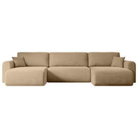 WOHNLANDSCHAFT mit Schlaffunktion und Bettkasten ORRO-U - 362x145x83 cm Beige Velours - Beige/Schwarz, Holzwerkstoff/Kunststoff (362/83/145cm) - ALTDECOR