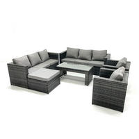 GARTENMÖBEL COUCHTISCH SET mit Sofa Polyrattan Outdoor 9-Sitzer - Dunkelgrau/Grau, Glas/Kunststoff - Fimous