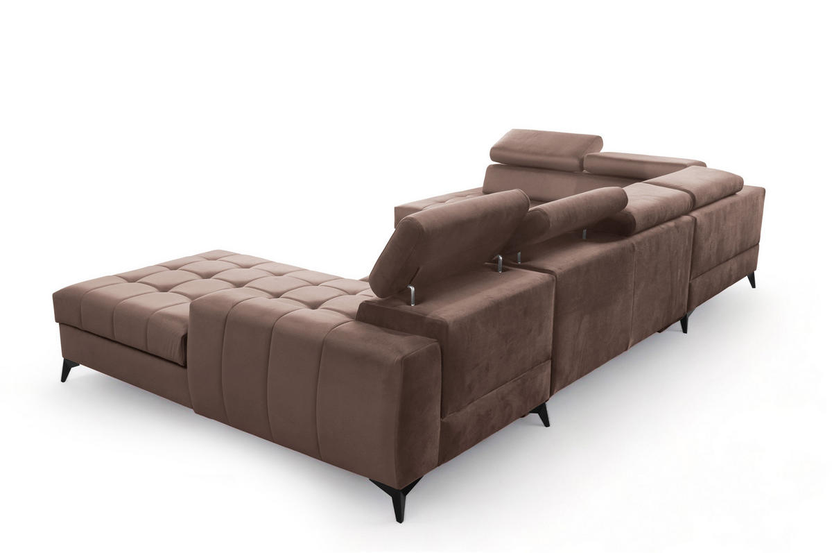 WOHNLANDSCHAFT Arkucio U Braun 345/200/95 cm – großes Sofa mit Schlaffunktion R - Schwarz/Braun, Textil/Metall (345/95/200cm) - AX Living