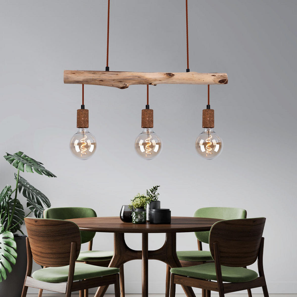 HÄNGELEUCHTE Holzoptik Braun - Braun, Holz (60/8.5/140cm) - Globo Lighting
