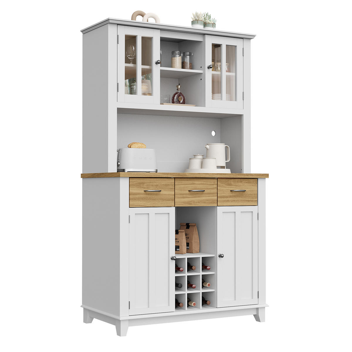 KÜCHENBUFFET 106/40/179,5 cm weiß aus MDF mit LED-Beleuchtung - Weiß, Holzwerkstoff (106/179.5/40cm) - OKWISH
