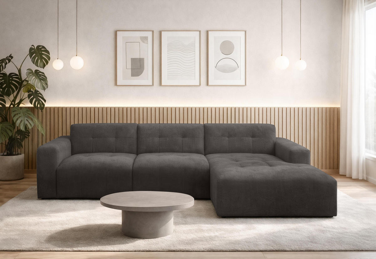 ECKSOFA L Form Corlu Dunkelgrau 310/165/78 cm – stilvolle kleine Eckcouch Rechts - Dunkelgrau/Schwarz, Kunststoff/Textil (165/310cm) - AX Living