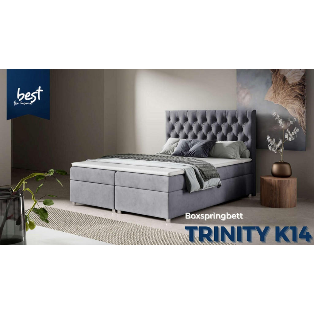 Thumbnail - Best For Home Boxbett, Grau, Textil, Höhe ca. 18 cm, Rechteckig, 140x200 cm, Schlafzimmer, Betten, Boxspringbetten