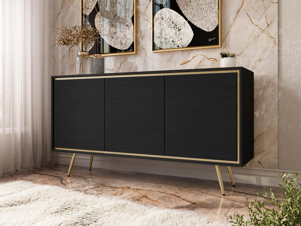 KOMMODE Tori 01 - Goldfarben/Schwarz, Holzwerkstoff/Metall (150/80/40cm) - MIRJAN24