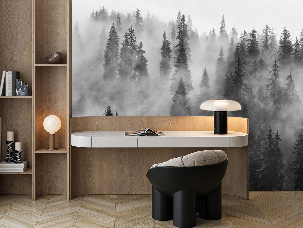 FOTOTAPETA Čierno-biely Les V Hmle Príroda 250 x 175 cm - čierna/sivá, papier (250/175cm) - Muralo