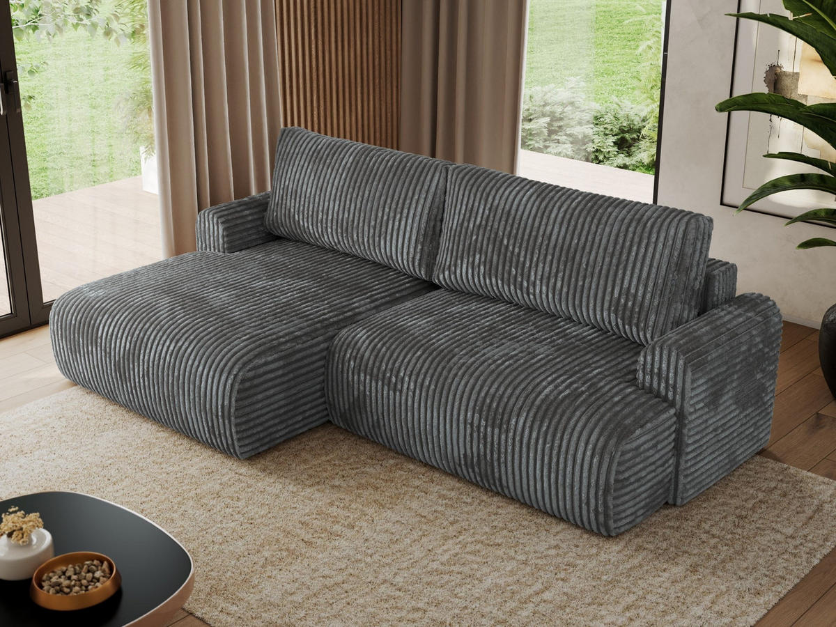 ECKSCHLAFSOFA TONO L Dunkelgrau Cord - links - Dunkelgrau/Schwarz, Kunststoff/Textil (260/150cm) - MKS