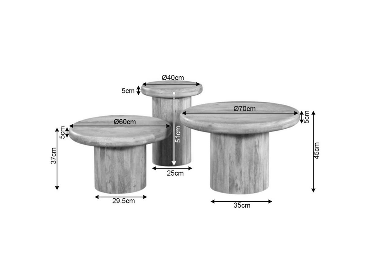 COUCHTISCH Inka Mangoholz Durchmesser 70 cm + 60 cm + 40 cm Braun - Braun, Holz (70/70/45cm)