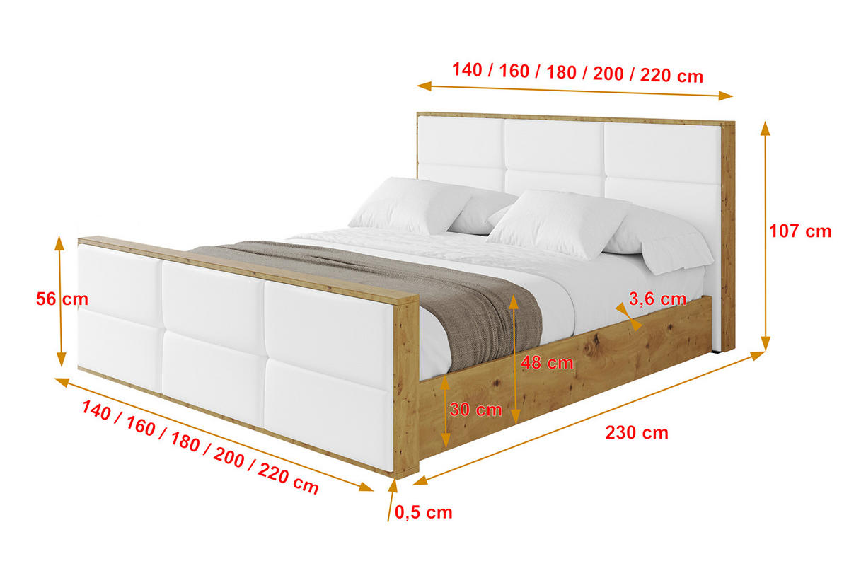 POLSTERBETT mit Bettkasten, Fußteil und Lattenrost, Boxbett mit Matratze H3/H4 - ENZO1-Z 120x200 Weiß Kunstleder - Weiß Hochglanz, Holzwerkstoff/Textil (120/200cm) - ALTDECOR