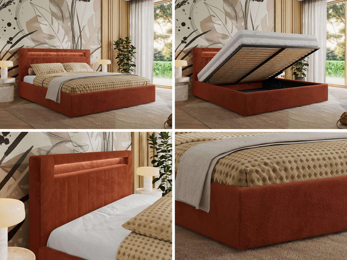 POLSTERBETT GOLD 5 CLASSIC 160/200 - Orange Plüsch - Schaum-Matratze - Orange, Textil (160/200cm) - MKS