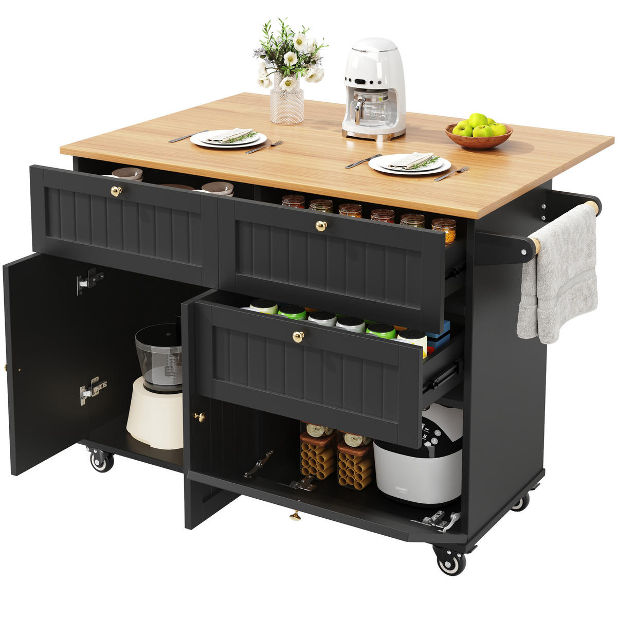 KÜCHENINSEL mit Stauraum 133 x 70 cm MDF Schwarz - Schwarz, Holz (70/88/133cm) - Beauniv