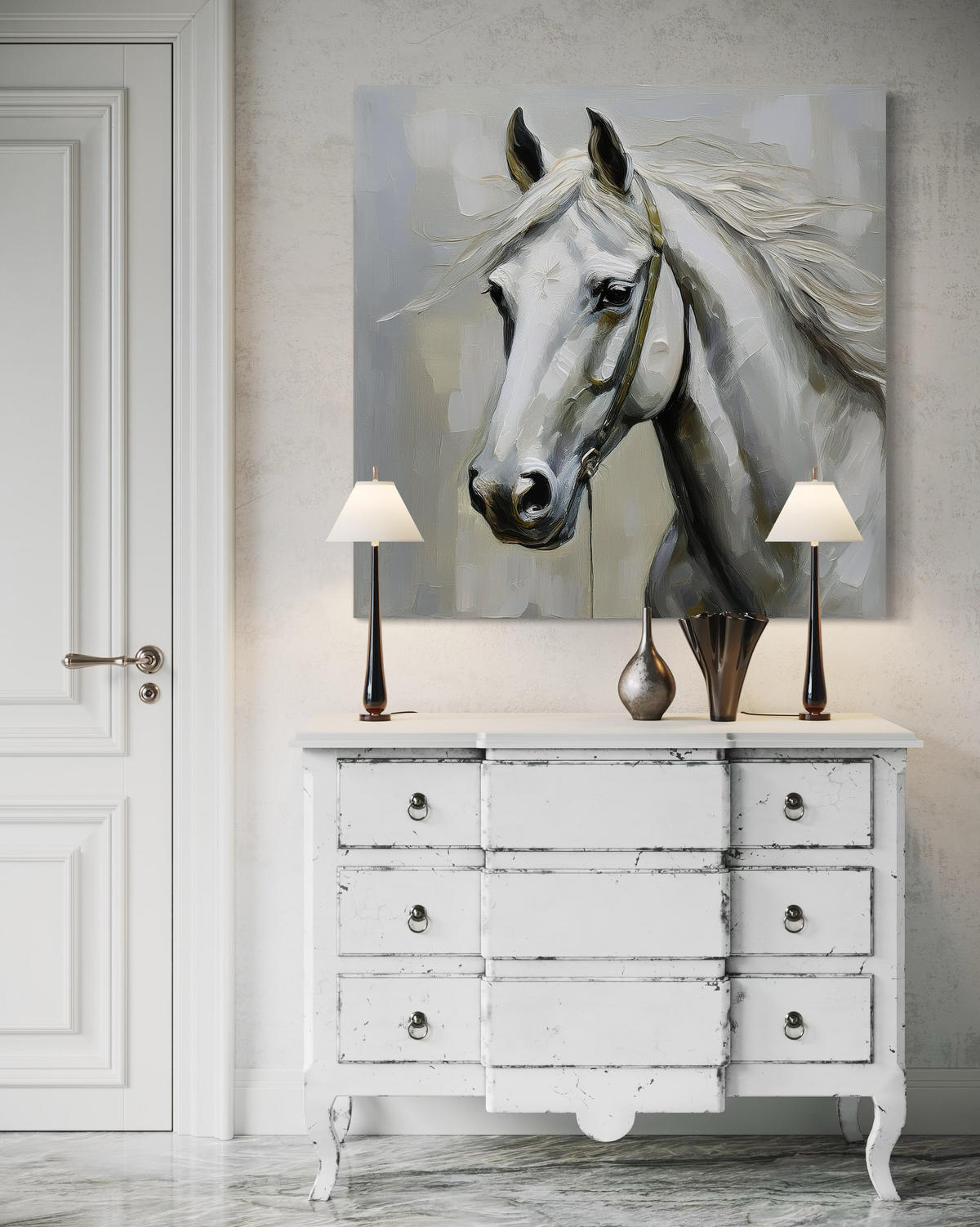 WANDBILD weißes pferd tiere - Weiß, Textil (50/50cm) - Feeby