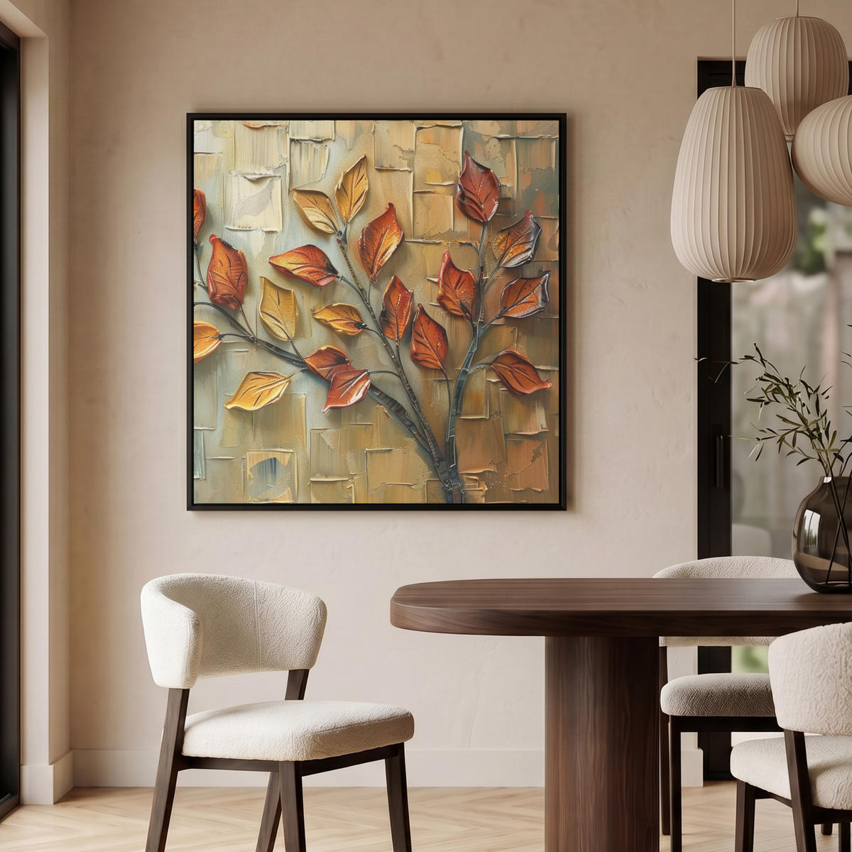 LEINWAND Bilder mit Rahmen - Baum - Abstrakt - Natur - Kunst - 90x90 - Goldfarben, Textil (90/90cm) - MuchoWow