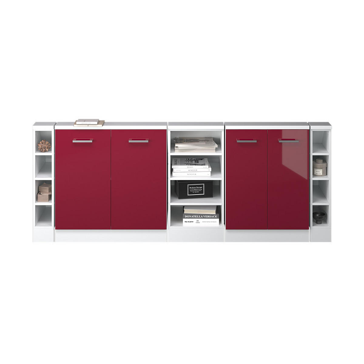 DACHSCHRÄGENSCHRANK-SET Rion Bordeaux Hochglanz/Weiß 5er Set - Bordeaux/Weiß, Holzwerkstoff (215/81.6/46cm) - Vicco