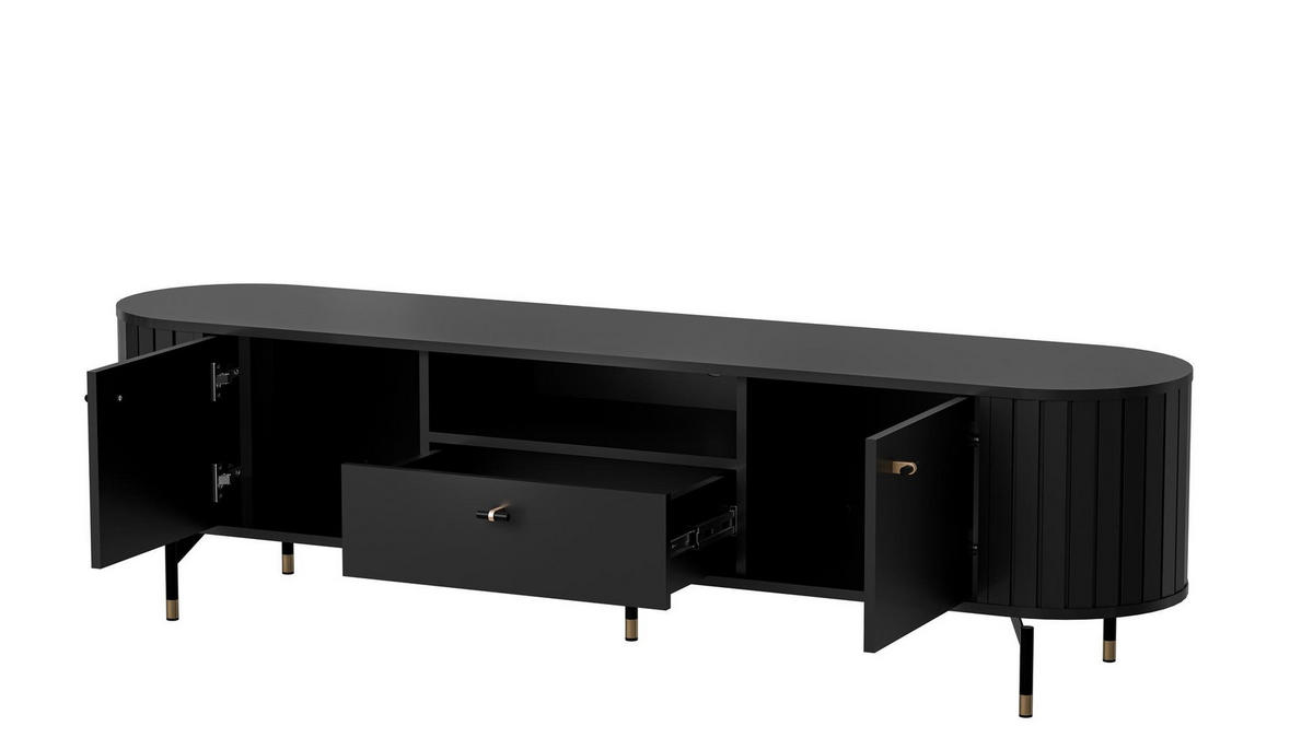 TV-SCHRANK Zante Schwarz mit Schublade - Schwarz, Holzwerkstoff (180/49/40cm) - Bettso