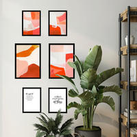 POSTER Set Mit 6 Abstrakte Farben Orange Rot Weiß Formen A3 & A4 Schwarzer Rahmen - Schwarz, Papier (29/3cm) - Nacnic