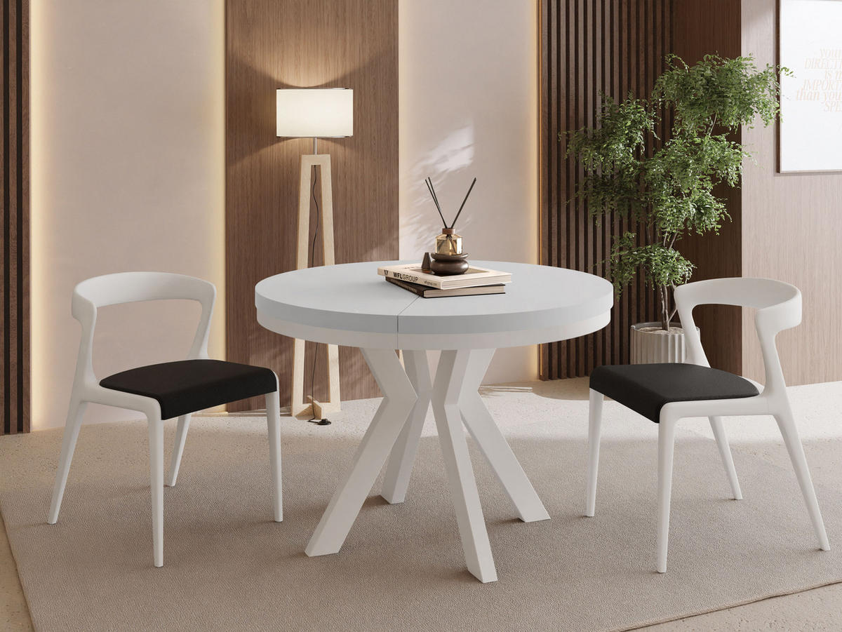 ESSTISCH Savio Weiß Neo rund ausziehbar verlängerbar, Weiß 80-130/80/77 cm - Weiß, Holz/Holzwerkstoff (80/80/77cm) - WFL GROUP