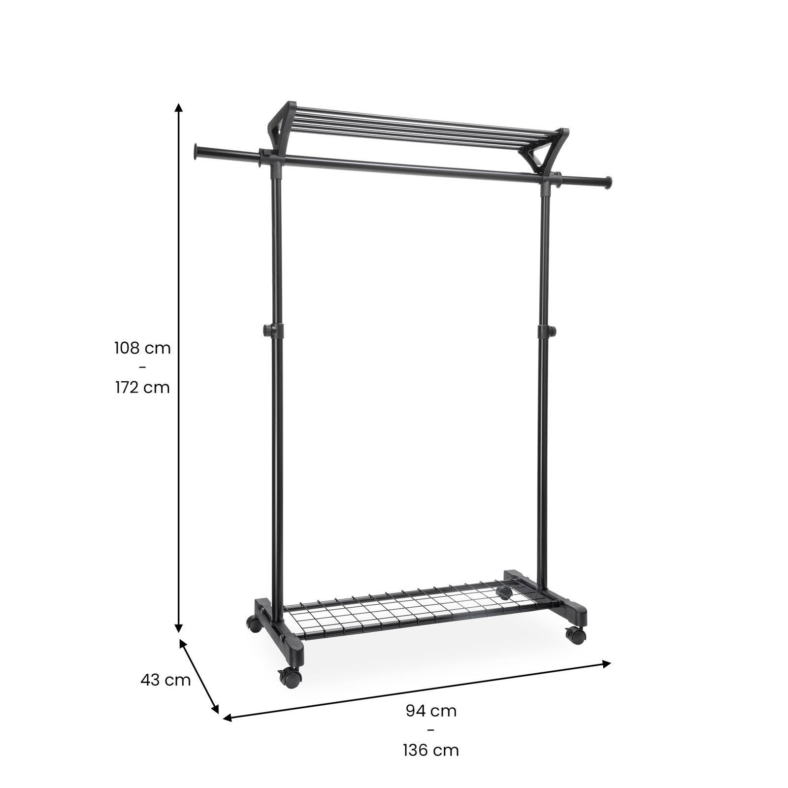 GARDEROBENWAGEN VIDA - Schwarz, Metall (136/172/43cm) - IDIMEX