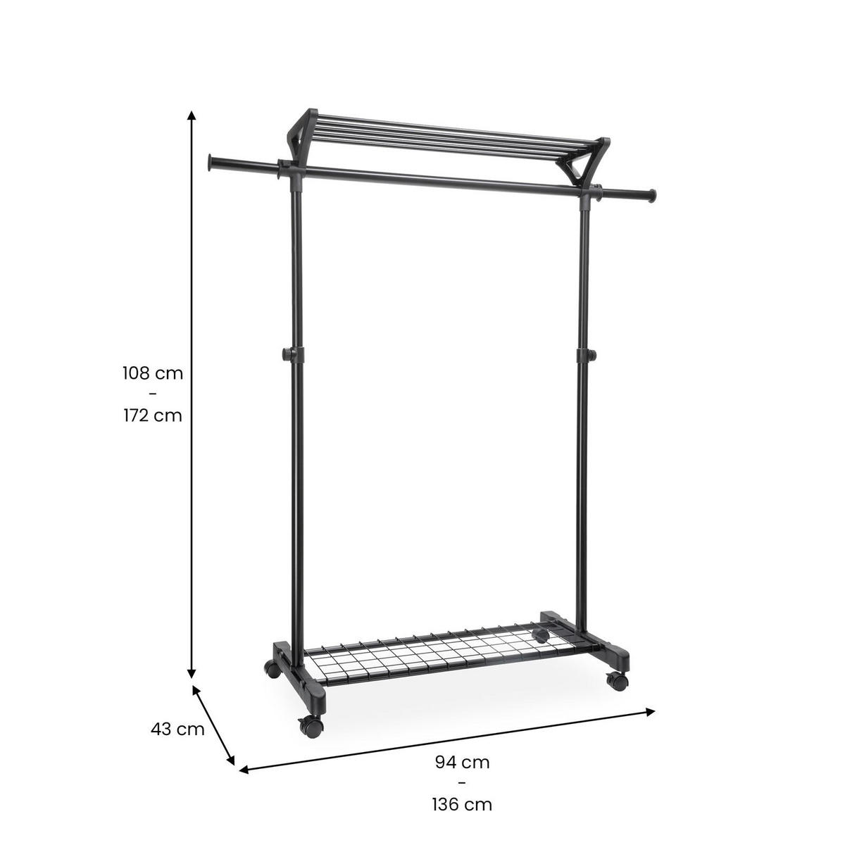 GARDEROBENWAGEN VIDA - Schwarz, Metall (136/172/43cm) - IDIMEX