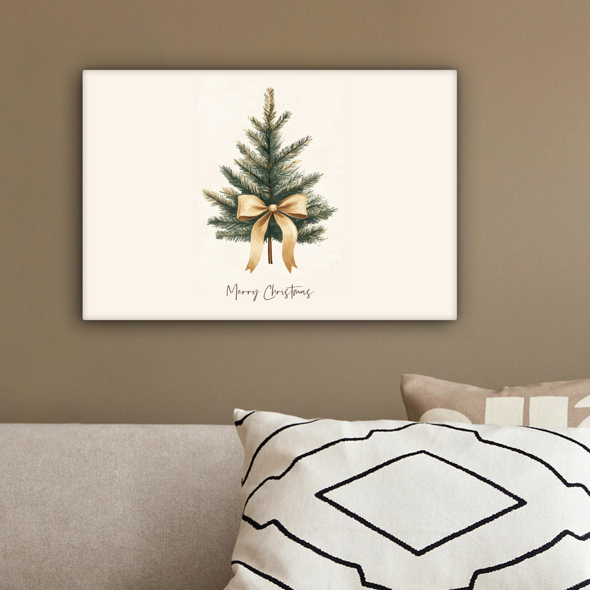 LEINWANDBILD Weihnachtsbaum - Weihnachten - Frohe Weihnachten - Beige 30x20 cm - Sandfarben, Textil (30/20cm) - MuchoWow