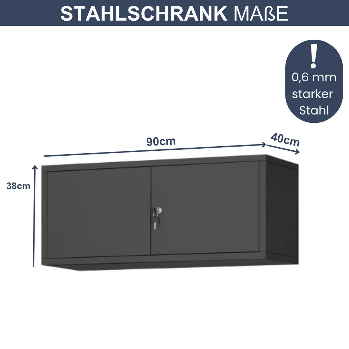 SCHRANKERWEITERUNG Aktenschrank mit 2 Flügeltüren 38x90x40cm Anthrazit - Anthrazit, Metall (90/38/40cm) - DELUKE