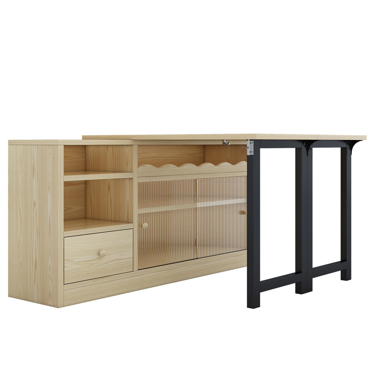 ESSTISCH Multifunktions & Sideboard (klappbar) mit Stauraum - Naturfarben, Holzwerkstoff/Metall (110/120/75cm) - Urban Meuble