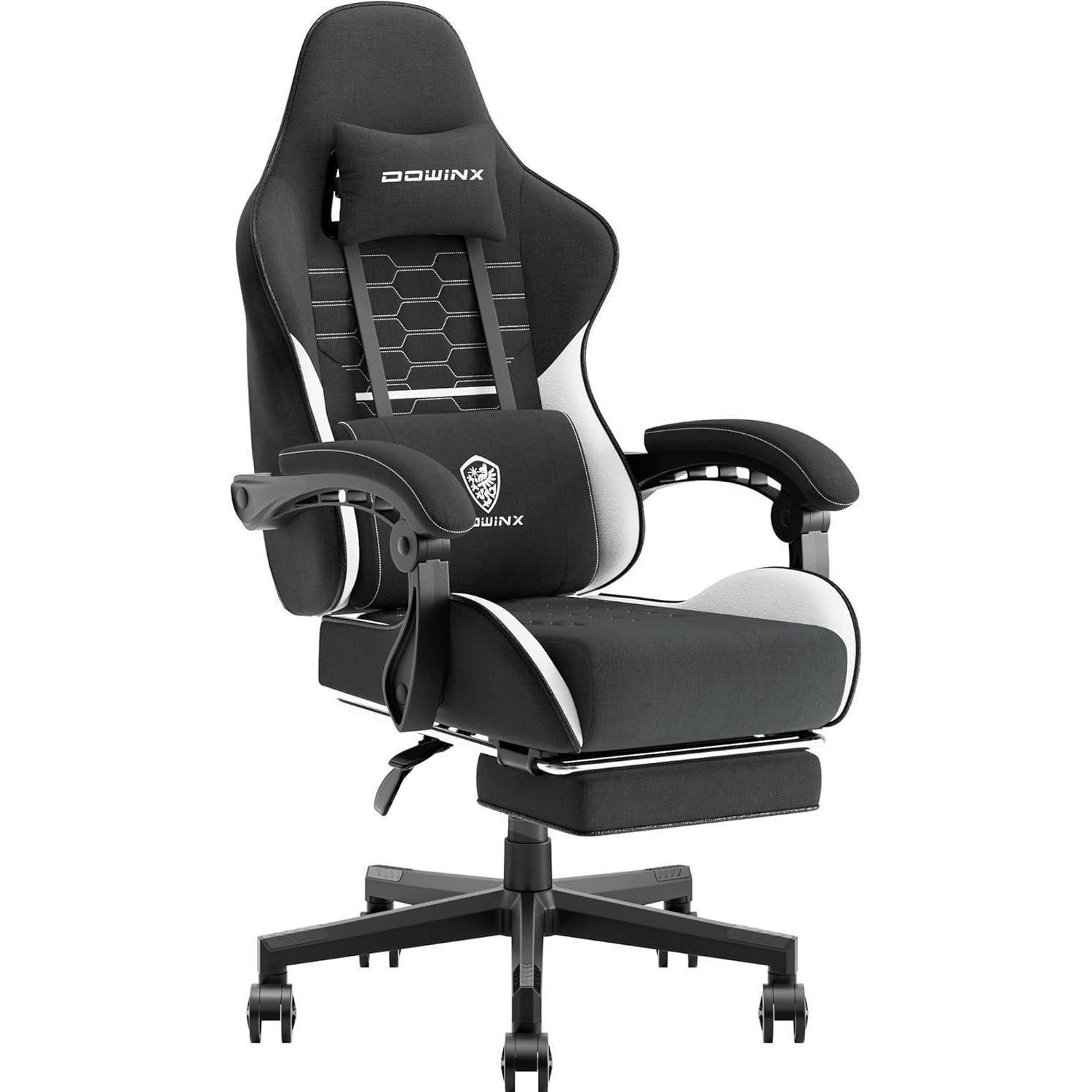 GAMING Stuhl mit Fußstütze Stoff Schwarz & Weiß - Multicolor, Textil (60/136/57cm)