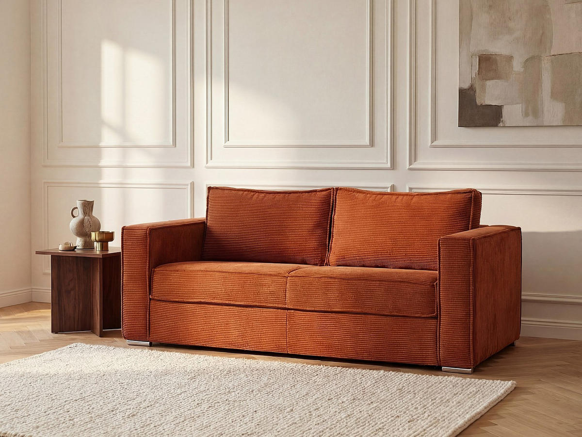 SCHLAFSOFA - 4 Personen - samt - terracotta Loreto - Terracotta, Textil/Metall (218/90/223cm) - Vente-Unique