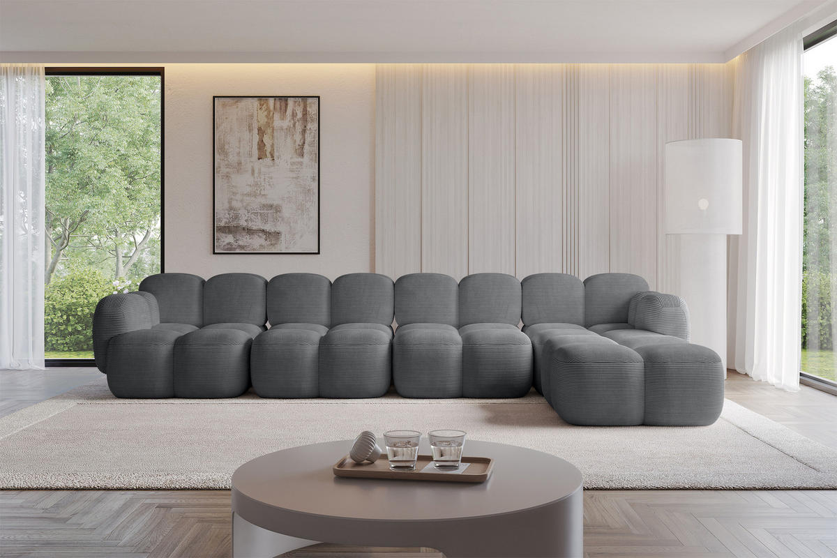 ECKSOFA modulares Sofa Rechts Miko-L3 390x205x75 Dunkelgrau Cord - Graphitfarben/Schwarz, Holzwerkstoff/Kunststoff (390/205cm) - ALTDECOR