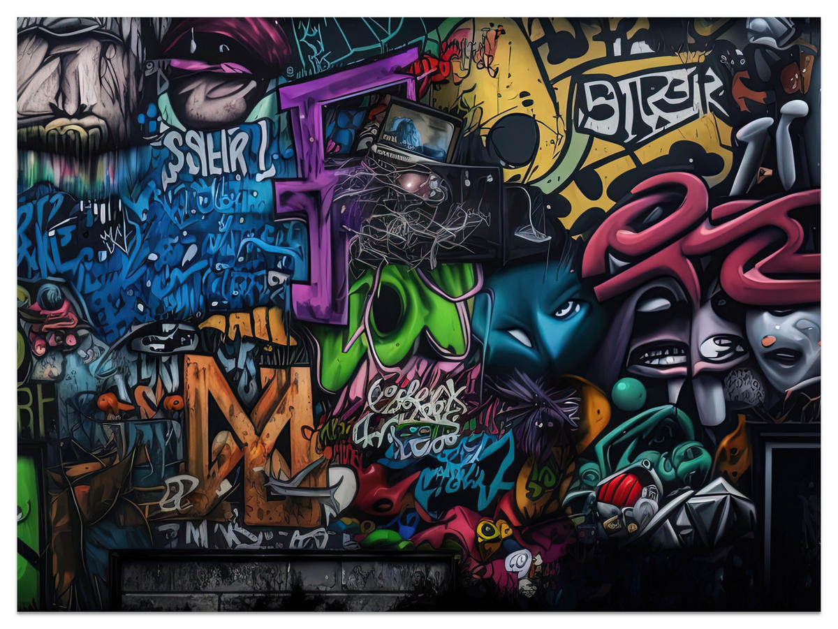 FOTOTAPETE für Jugendzimmer Bunte Graffiti Figura Schrift Abstrakt 200x140 - Blau/Pink, Papier (200/140cm) - Muralo