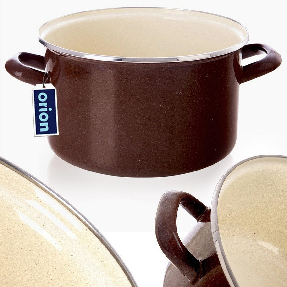 EMAILLIERTOPF Brown mit Griffen braun - Braun, Metall (20cm) - Orion 