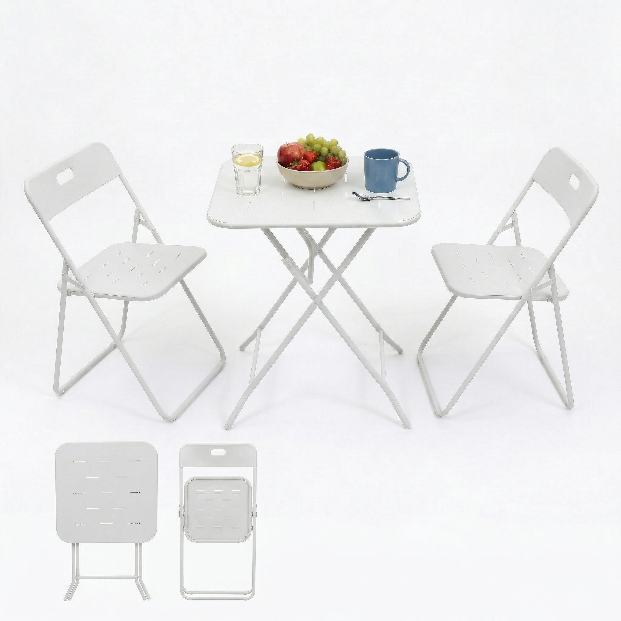 BALKONSET BISTRO SET,klappbar,Metall,für 2 Personen,Weiß - Weiß, Metall - LVHOM