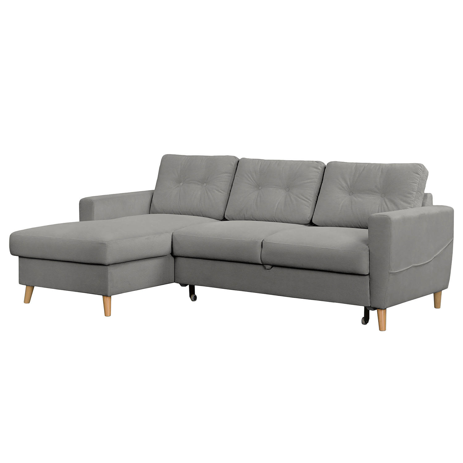 ECKSOFA mit Longchair - Braun/Grau, Holz/Textil (223/148cm) - home24