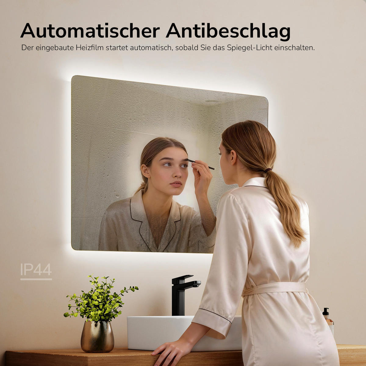 BADSPIEGEL mit Anti-Beschlag Beleuchtung Rechteckig 70/50 cm - Weiß, Glas (50/3/70cm) - EMKE