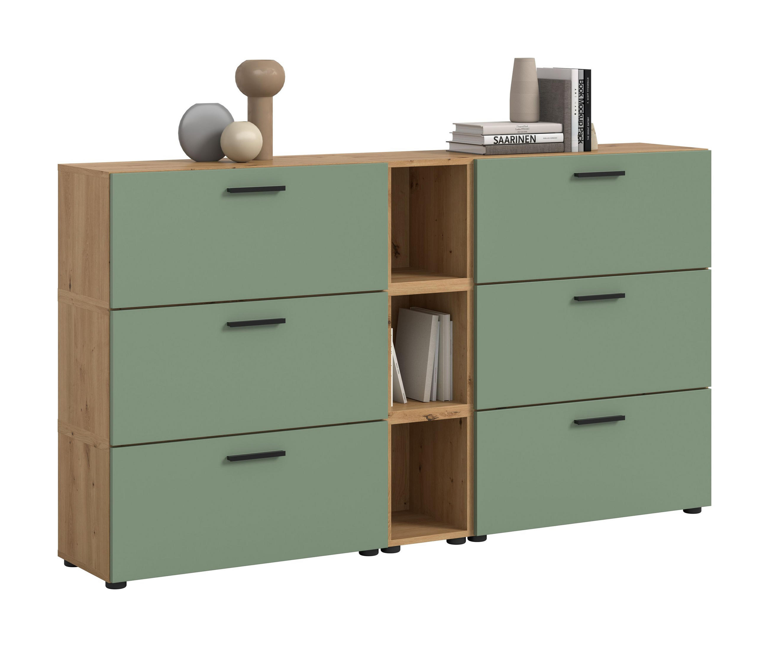 WOHNKOMBINATION THE ONE (B/H/T: ca. 176/99/34 cm) in Artisan Oak Nachbildung/Smoke Green - Eiche Artisan, Holzwerkstoff (176/99/34cm)