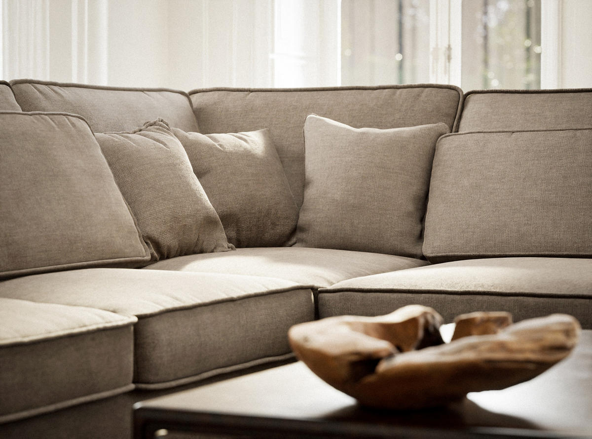 ECKSOFA Kirou Grau braun Chenille-Stoff - Rechts Seite - Graubraun/Schwarz, Holz/Holzwerkstoff (311/225cm) - Maison de Reve