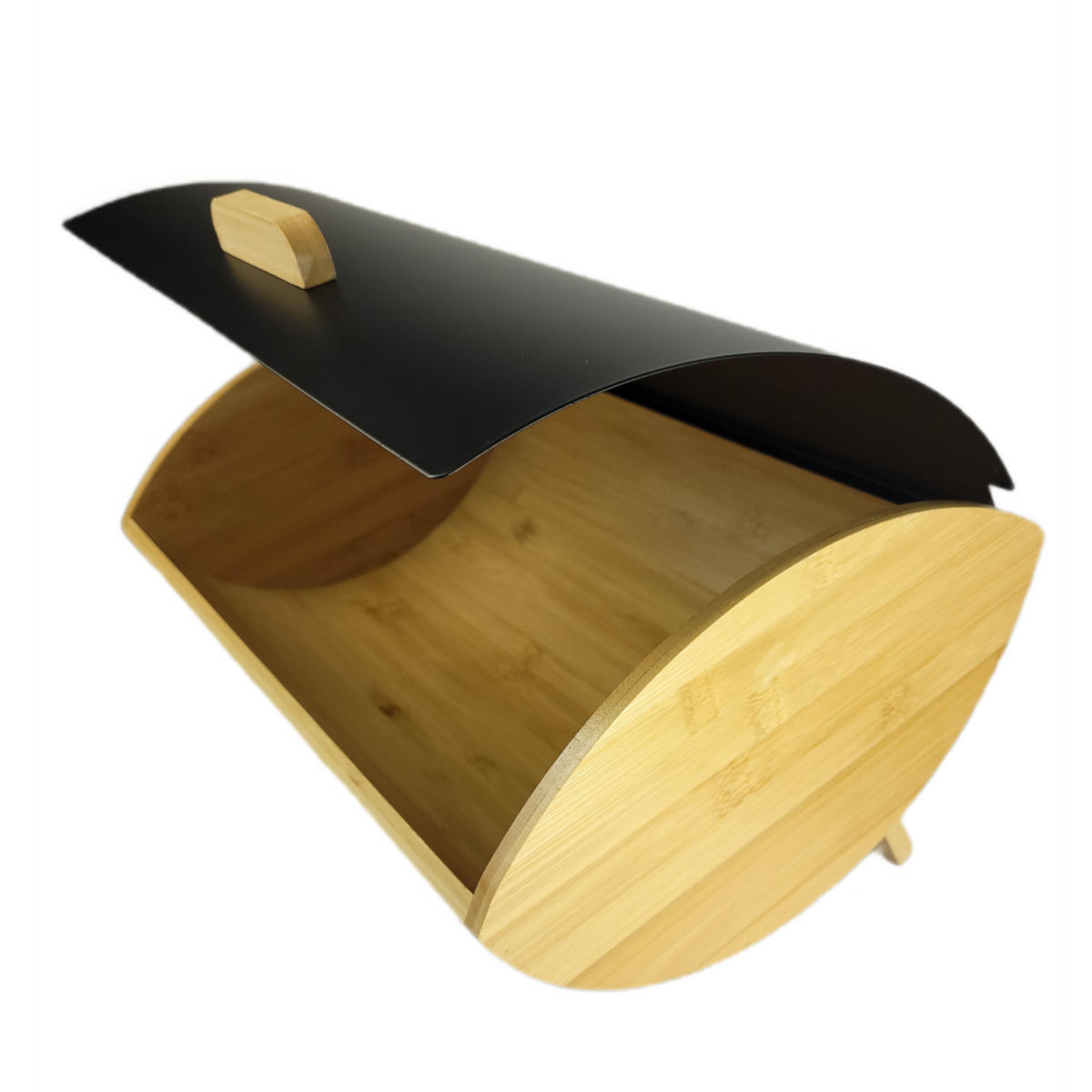 BROTKASTEN Bambus Metall Naturfarben Schwarz zum Aufklappen 35x25x15,5 cm - Schwarz/Naturfarben, Holzwerkstoff/Metall (35/15.5/25cm) - Begryf