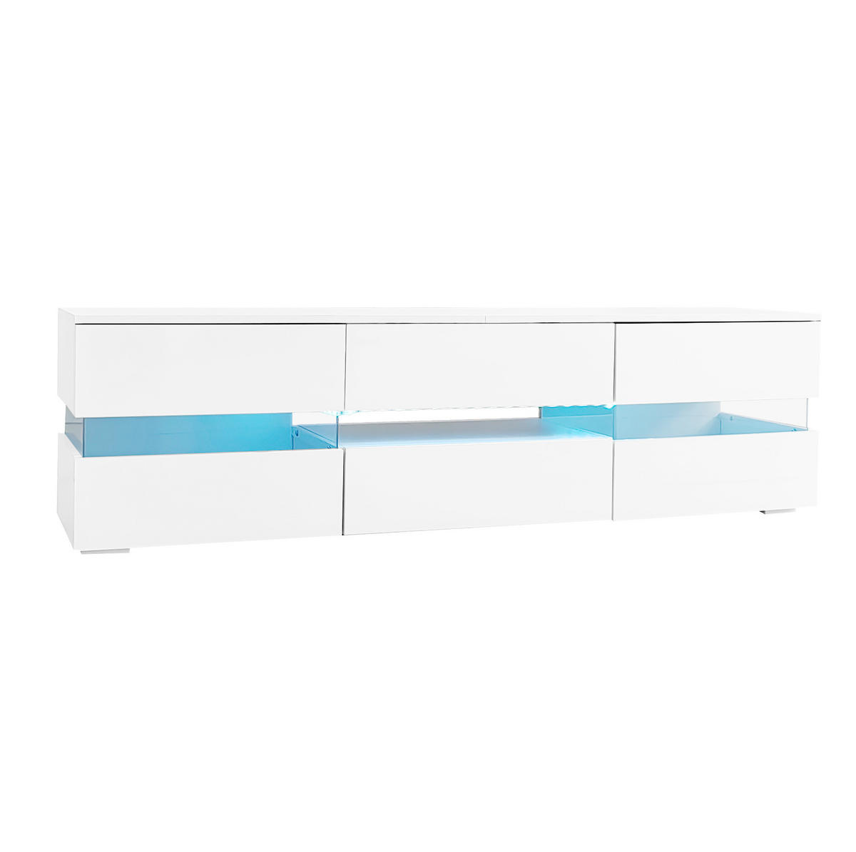 LOWBOARD 160/39/45 cm in Weiß mit LED-Beleuchtung und Hochglanzfront - Weiß, Holzwerkstoff (160/45/39cm) - Flora Grace