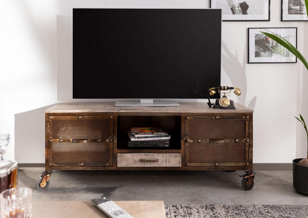 TV-BOARD Mango 150x40x60 braun lackiert HEAVY INDUSTRY #219 - Braun, Holz (150/60/40cm) - Massivmoebel24