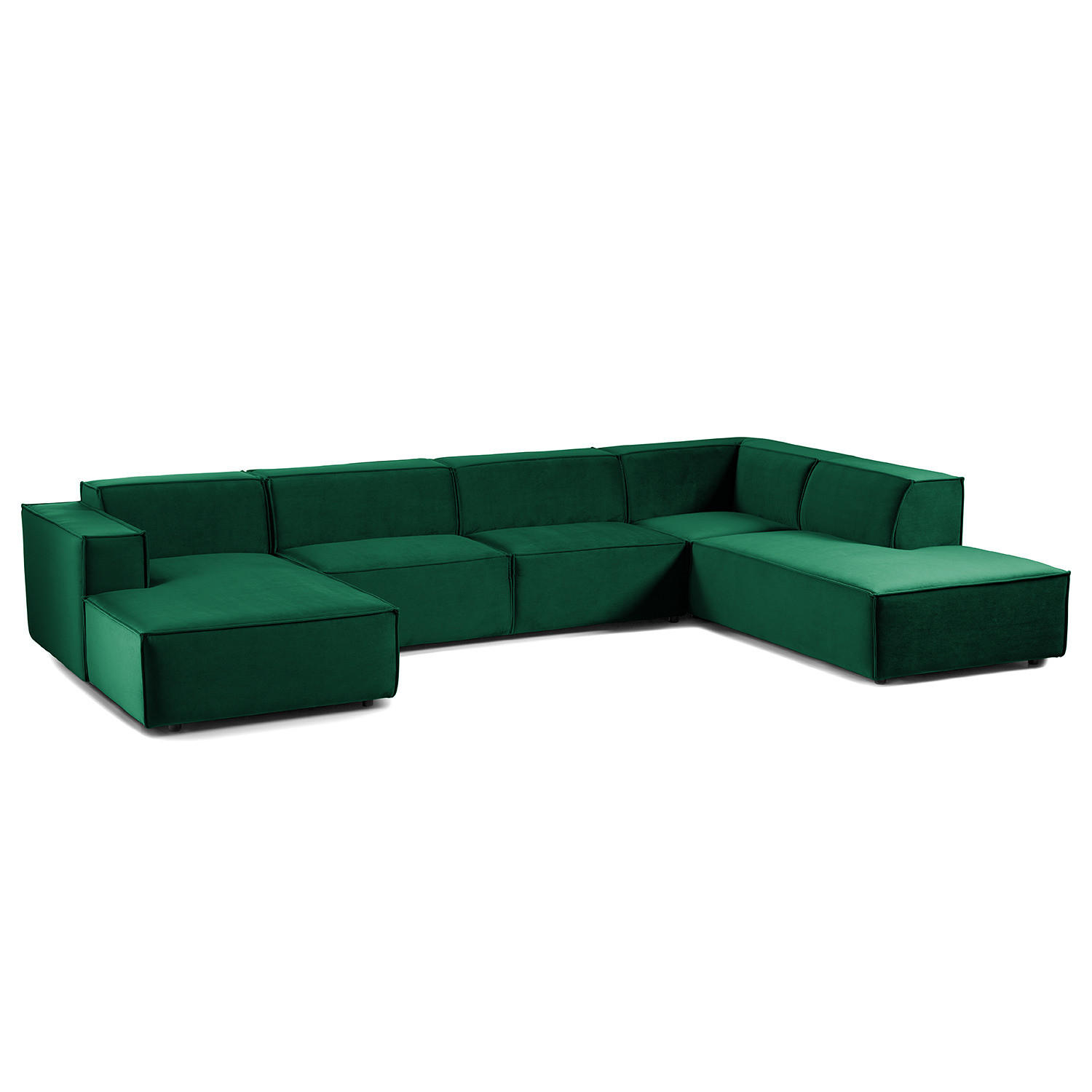 WOHNLANDSCHAFT mit Longchair & Ottomane - Dunkelgrün/Schwarz, Kunststoff/Textil (369/70/234cm) - home24