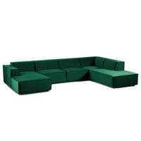 WOHNLANDSCHAFT mit Longchair & Ottomane - Dunkelgrün/Schwarz, Kunststoff/Textil (369/70/234cm) - home24