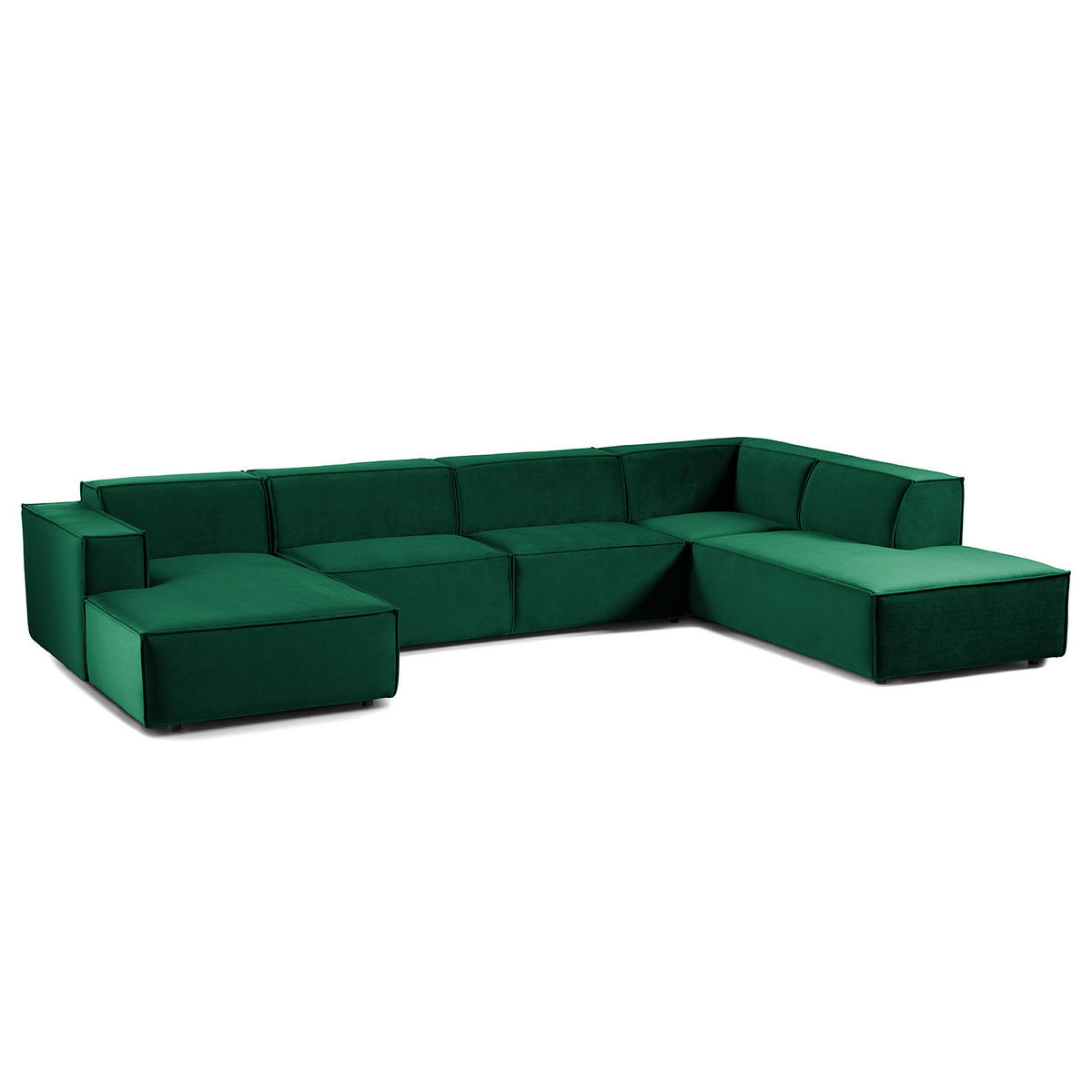 WOHNLANDSCHAFT mit Longchair & Ottomane - Dunkelgrün/Schwarz, Kunststoff/Textil (369/70/234cm) - home24