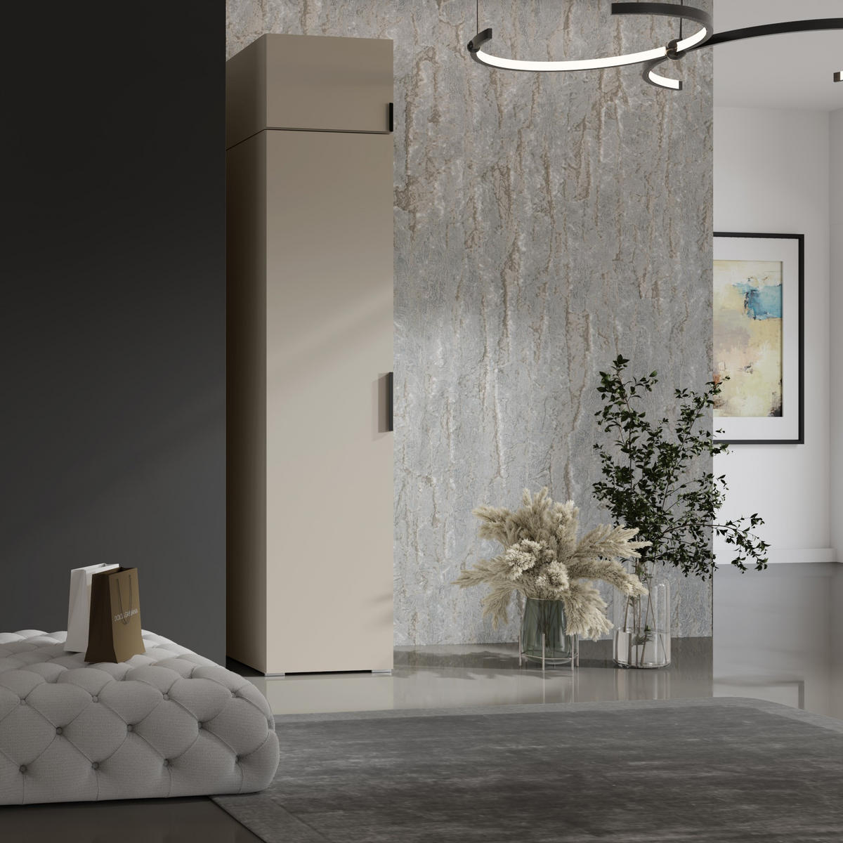 DREHTÜRENSCHRANK mit Einlegeböden und Aufsatz Napoli 1D 50 Kaschmir (schwarzer oder goldener Griff) - Kaschmir/Silberfarben, Holzwerkstoff/Kunststoff (50/35/60cm) - mzm24