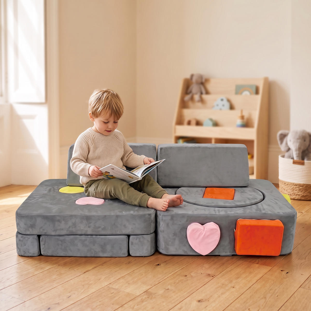 SPIELSOFA Anthrazit modular 18-tlg.-Set Schaumstoff - Grau, Kunststoff/Textil (130/40/65cm) - Relaxdays